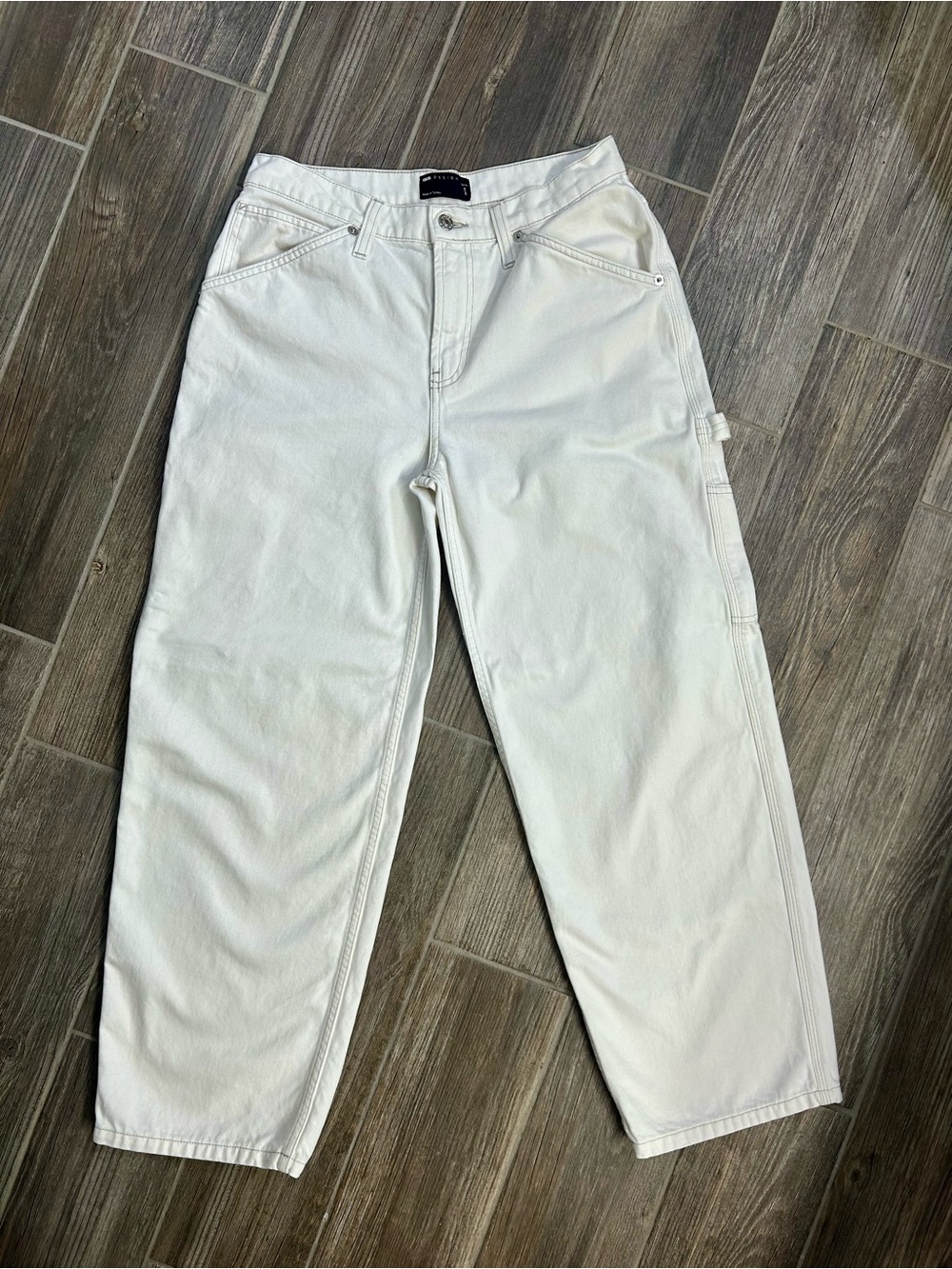 ASOS DESIGN Petite White Baggy Carpenter Pants Denim Jeans Size 28 x 28